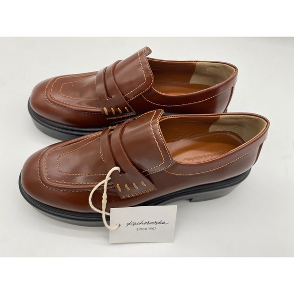 Kachorovska Other - Kachorovska Brown Leather Platform Loafers Square Toe Chunky Shoes EU 37 NEW